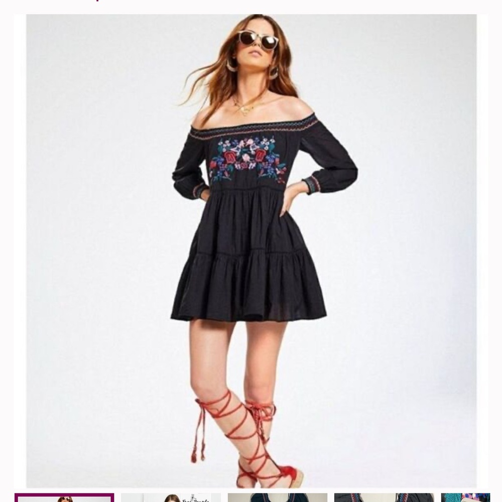 FREE PEOPLE FLEUR DU JOUR OFF-THE-SHOULDER EMBROIDERY DRESS BLACK NWOT